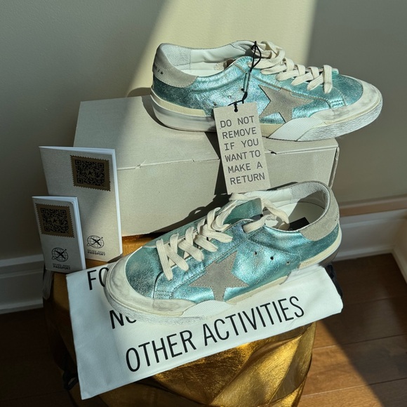 NWT Golden Goose Superstar Vintage Laminated Sneaker, Mint/teal, Size 39 (US 9) - Picture 3 of 17